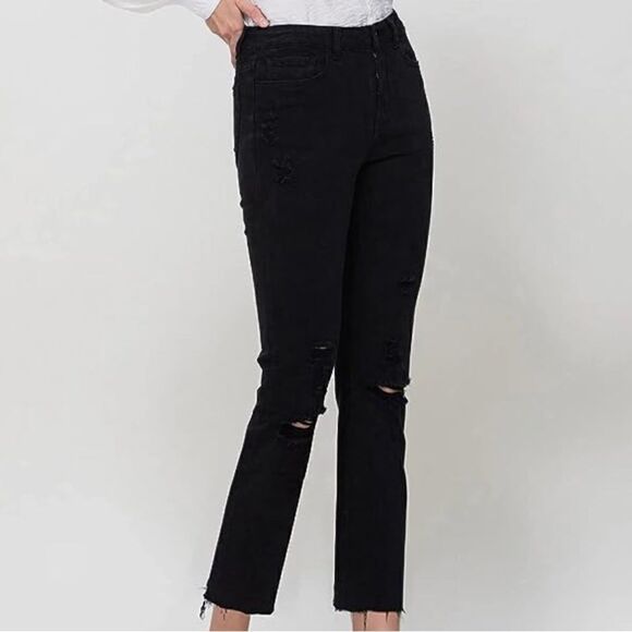 Flying Monkey LANI Black High Rise Clean Cut Fray Hem Crop Jeans NEW - Picture 2 of 16